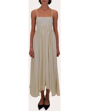 Azeeza Rachel Polka Dot Silk Empire Midi Dress Viscose/Silk - Natural