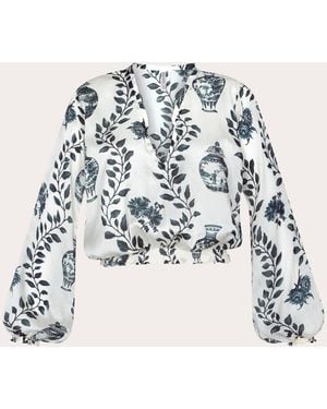 Aguaclara Dynastie Royale Smocked V-Neck Blouse - White