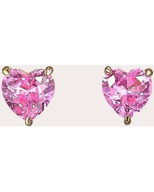 Anabela Chan Sapphire & 9K Mini Heart Stud Earrings 14K - Pink