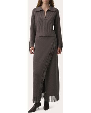 Jonathan Simkhai Casey Wool Knit Fringe Midi Skirt - Brown