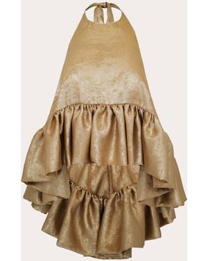 Azeeza Winston Metallic Lamé Ruffle Halter Top - Natural
