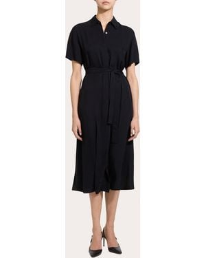 Theory Twill Belted A-Line Shirt Dress - Black