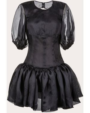 BYVARGA Macey Silk Organza Puff-Sleeve Mini Dress - Black