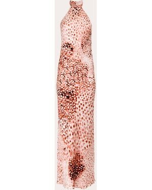 Francesca Miranda Hera Rose Printed Silk Halter Gown - Pink