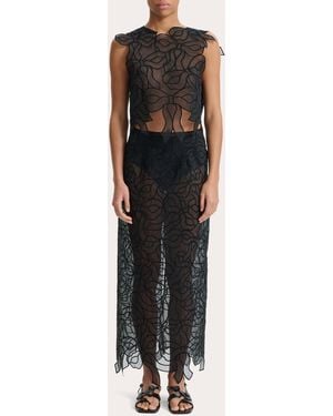 Cecilie Bahnsen Aya Sheer Organza Embroidered Bow Top - Black