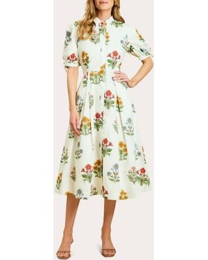 mestiza Brooklyn Floral Poplin Puff-Sleeve Midi Dress Cotton - Multicolor