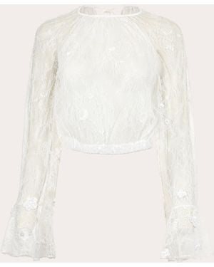 Francesca Miranda Alba Floral Appliqué Lace Blouson Blouse - Natural