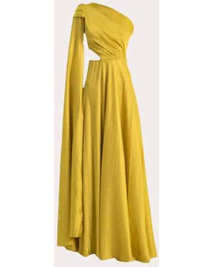 Francisco Arce Hanah Silk Chiffon Cutout Drape Asymmetric Gown - Yellow