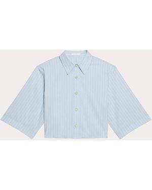 Helmut Lang Stripe Poplin Crop Trench Shirt - Blue