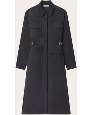 Co. Wool Gabardine Workwear Shirt Dress - Blue