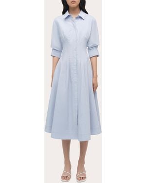 Jonathan Simkhai Jazz Pleated Poplin Midi Shirt Dress - Blue