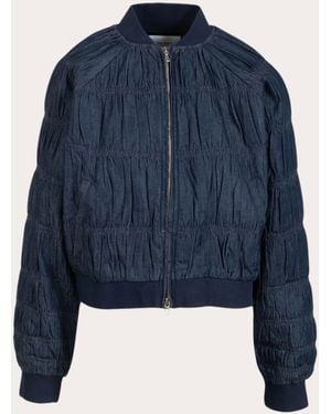 Merlette Esme Ruched Denim Bomber Jacket - Blue