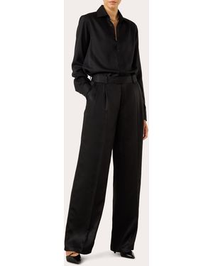 With Nothing Underneath Rampling Satin Tencel Wide-Leg Pants - Black