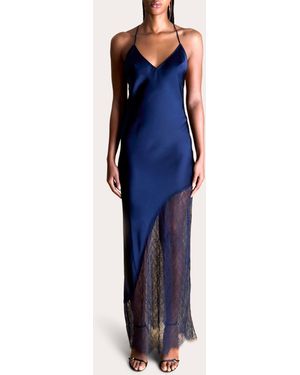 Donde Esteban Midnight Lace-Panel Satin Slip Dress - Blue
