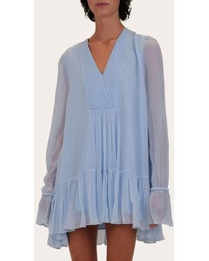 Azeeza Thistle Silk Chiffon Gathered Mini Dress - Blue