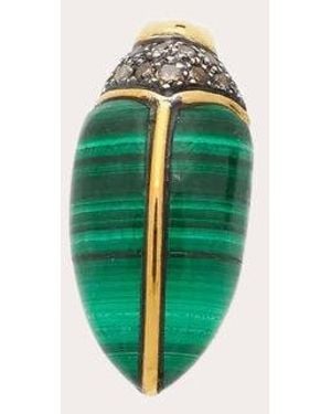 Bibi Van Der Velden Malachite & Diamond Mini Scarab Stud Earring - Green