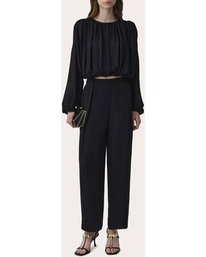 Jonathan Simkhai Reid Silk Georgette Draped Pants - Black