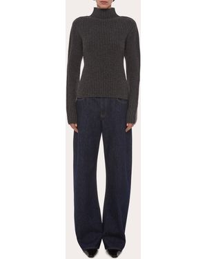 Helmut Lang Ribbed Wool Mock Neck Sweater - Blue