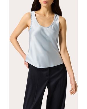 Argent Silk Charmeuse Scoop Neck Tank Top - Blue
