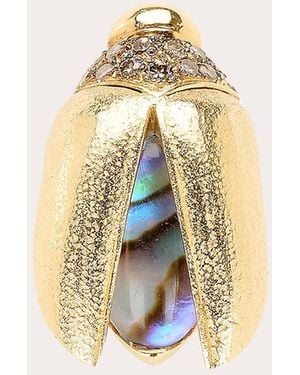 Bibi Van Der Velden Abalone & Quartz Mini Scarab Fly Wing Stud Earring - Metallic