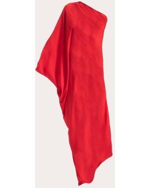 Francisco Arce Rok Silk Chiffon Asymmetric Cape Gown - Red