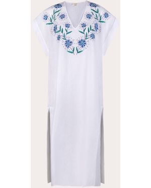 Karma On The Rocks Noo Higa Embroidered Linen Tunic Dress - Blue