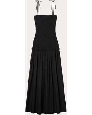 Seaquelle Swim Eddy Smocked Cotton Drop-Waist Maxi Dress - Black