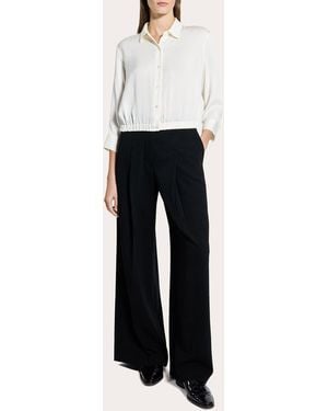 Theory Silk Three-Quarter Sleeve Cinched Button-Up Top - White