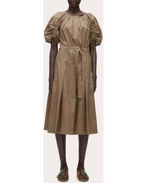 3.1 Phillip Lim Cotton Poplin Ruched-Sleeve Midi Dress - Natural