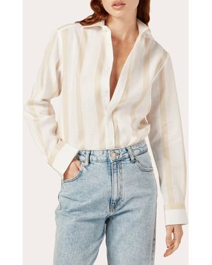 With Nothing Underneath The Boyfriend Striped Linen-Cotton Blend Shirt - Natural