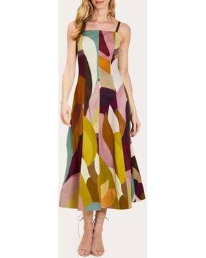 mestiza Leo Reversible Poplin A-Line Midi Dress Cotton/Spandex - Yellow