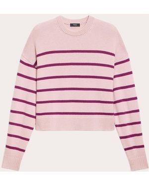 Theory Stripe Cashmere Knit Crewneck Pullover - Pink