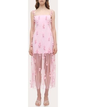 Jonathan Simkhai Juliana Floral Appliqué Fringed Midi Dress - Pink