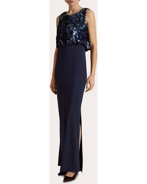 Marina Moscone Sequin Paillette Crepe Bias Column Dress - Blue