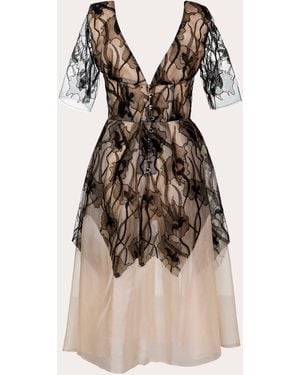 BYVARGA Lea Silk Organza Lace Corset Midi Dress - Natural
