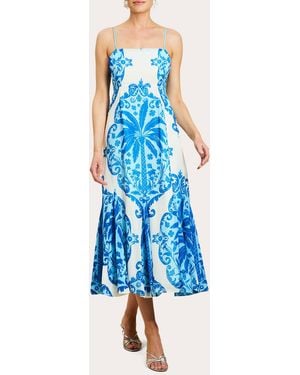 mestiza Reverie Printed Chiffon Godet Scarf Maxi Dress - Blue