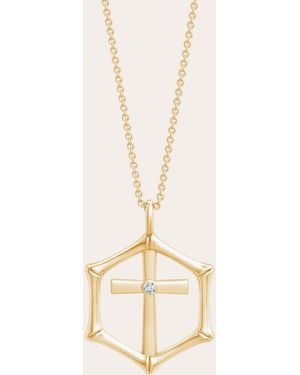 Natori Bamboo 14K Diamond Cross Pendant Necklace - Natural