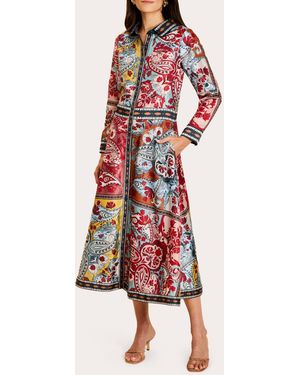 mestiza Casablanca Patchwork Twill Midi Shirt Dress Polyester - Red