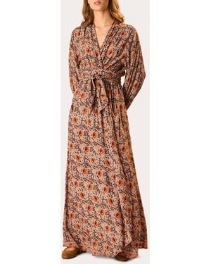 Natalie Martin Nico Floral Belted Long-Sleeve Maxi Dress Rayon - Multicolor