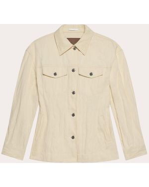 Helmut Lang Crushed Metallic Twill Trucker Jacket - Natural