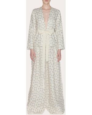 Lia Cohen Heirloom Floral Linen Belted Blazer - White