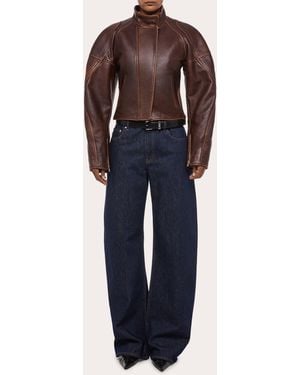 Helmut Lang Leather Cropped Saddle Jacket - Blue