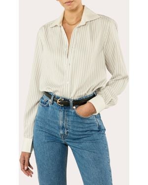 With Nothing Underneath The Boyfriend Stripe Contrast Tencel Shirt - Blue