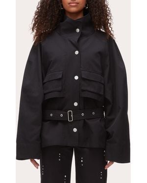 3.1 Phillip Lim Twill Exaggerated Belted Utility Coat - Black