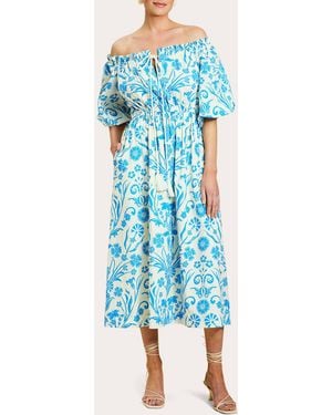 mestiza Nostalgia Floral Voile Off-Shoulder Midi Dress - Blue