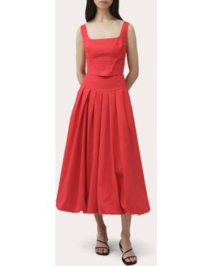 Jonathan Simkhai Winsor Pleated Cotton Poplin Midi Skirt - Red
