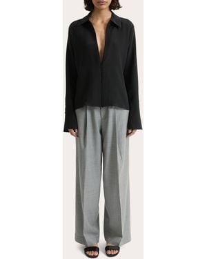JOAEN Lea Silk Crepe Collared Shirt - Black