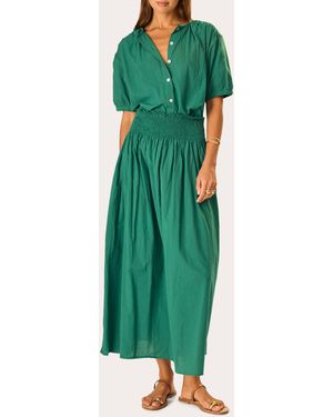 Natalie Martin Gathered Cotton Button-Up Top - Green
