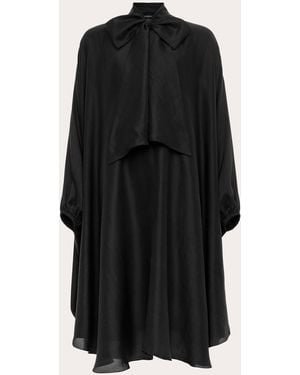 Azeeza Emlyn Silk Tie-Neck Cape Midi Dress - Black