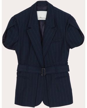 3.1 Phillip Lim Pinstripe Tulip-Sleeve Belted Blazer - Blue